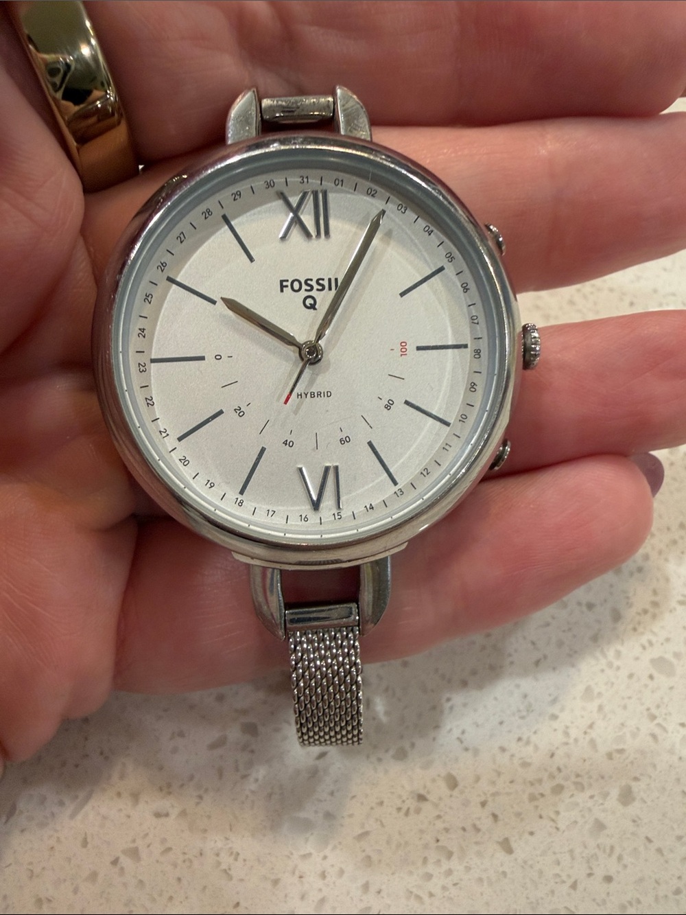 Fossil Hybrid Stainless Steel Silver Mesh Watch